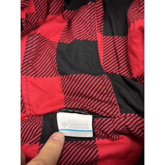Columbia Jacket Womens 1X Black Hooded Long Parka Buffalo Plaid Lined Insulated - Picture 2 of 8